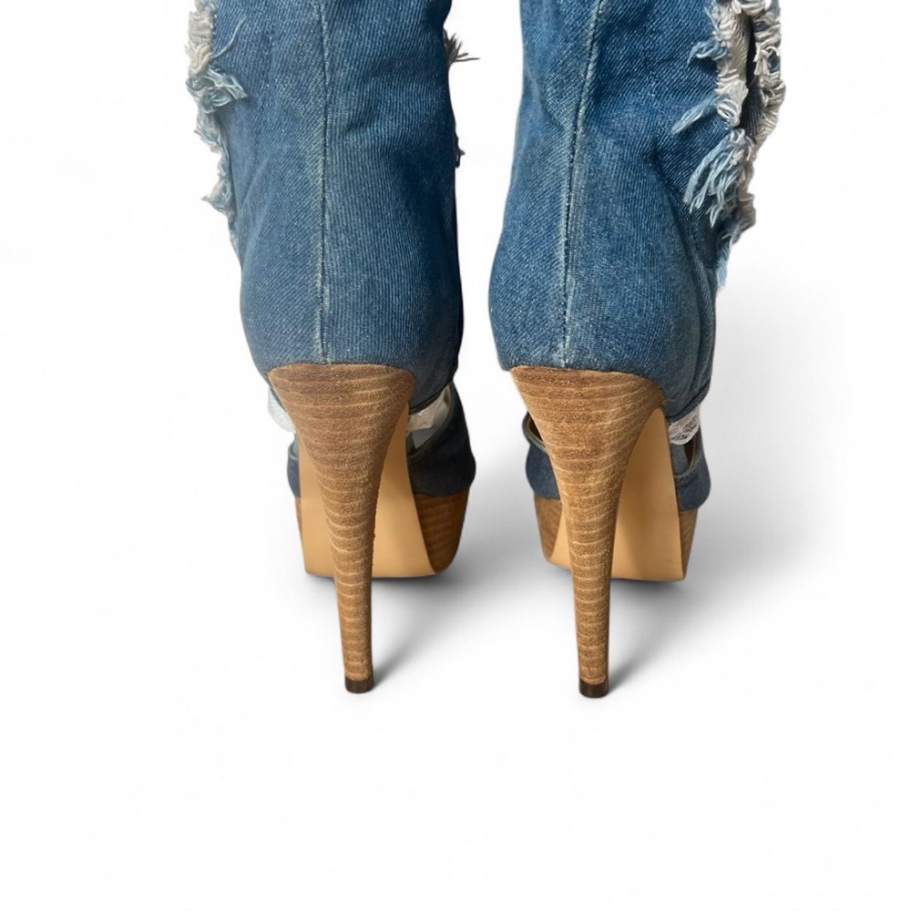 RARE gianmarco Lorenzi denim knee high distressed boots - Picture 5 of 7